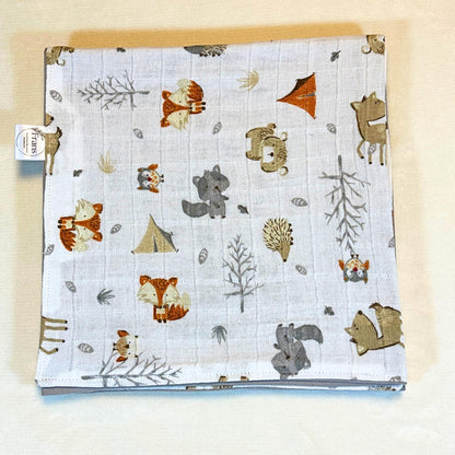 Whimsical Woodland Baby Blanket, Bib & Burp Cloth Set, Comfy Muslin and Flannel