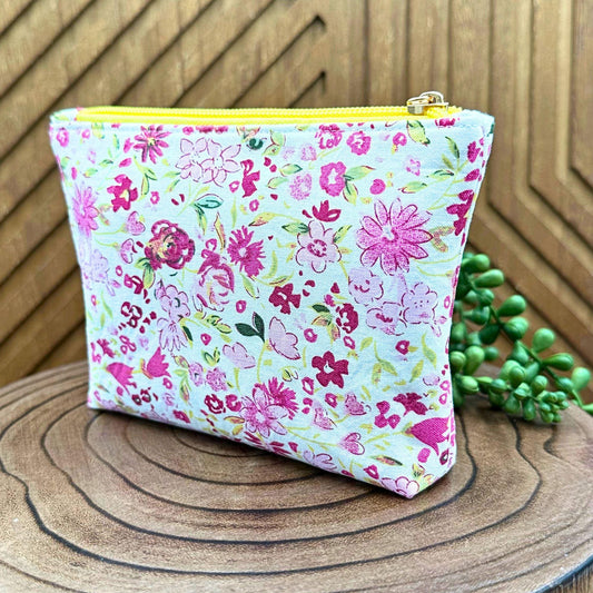 light and dark pink floral zippered make up  bag