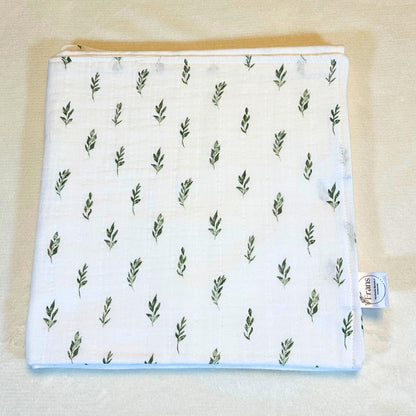 Botanical Bliss: Muslin & Flannel Baby Blanket with Two Matching Burp Cloths