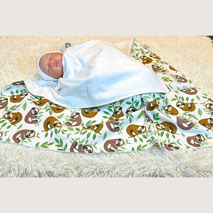 Charming Sleepy Sloth Snuggle Baby Blanket Set - Perfect Nursery Decor! Sloth Hugs Baby Blanket Shower Gift, Warm Cotton Flannel Nursery Decor