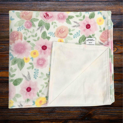 Pink Floral Minky and Flannel Baby Blanket, Dreamy Floral Minky Baby Wrap, Soft Floral Minky Snuggle Blanket, Plush Stroller Blanket