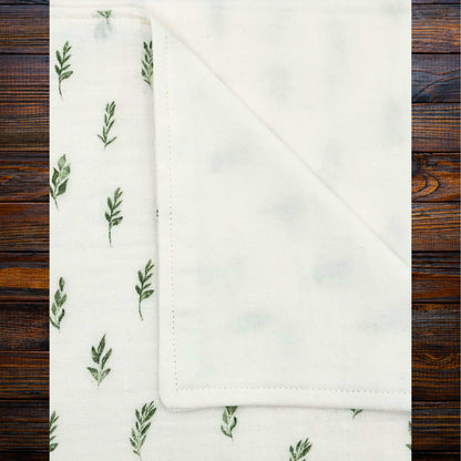 Botanical Bliss: Muslin & Flannel Baby Blanket with Two Matching Burp Cloths