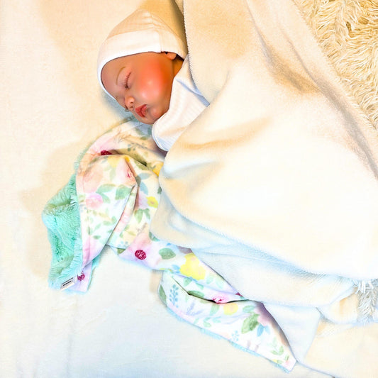 Cute Mint Swirl and Pink Floral Minky Baby Lovey – Softness for Baby Comfort and Security, Portable Comfort and Reassurance buddy
