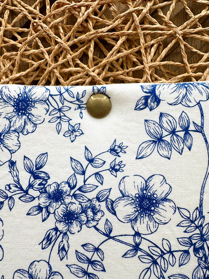 Book Sleeve - Feminine Navy Blue Floral Foam Padded Book Holder - Custom Fabric Book Cover for Books, Tablets, or Journals, in three sizes!