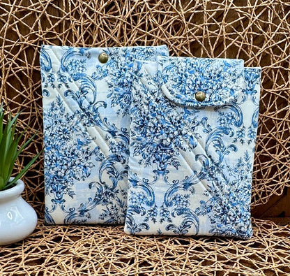 Kindle Paperwhite Sleeve - Feminine Foam Padded White and Blue Vintage Floral Print Device Cover, Add Snap and Personalization!
