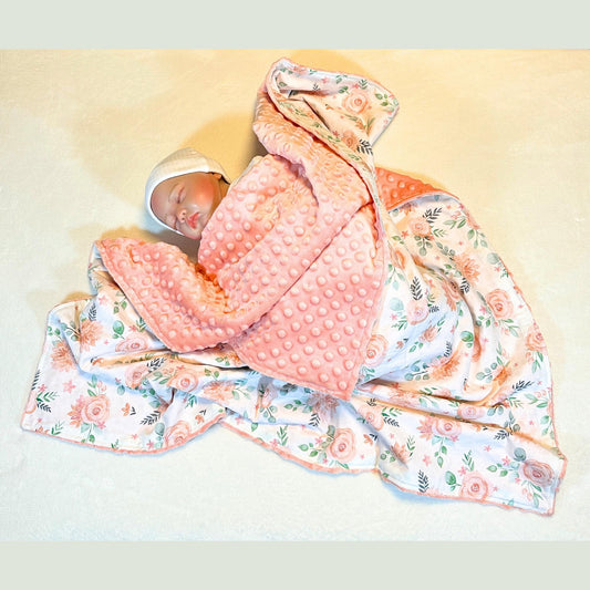 Adorable Blossom Peach Baby Blanket - Perfect for Tummy Time and On-the-Go Snuggles!