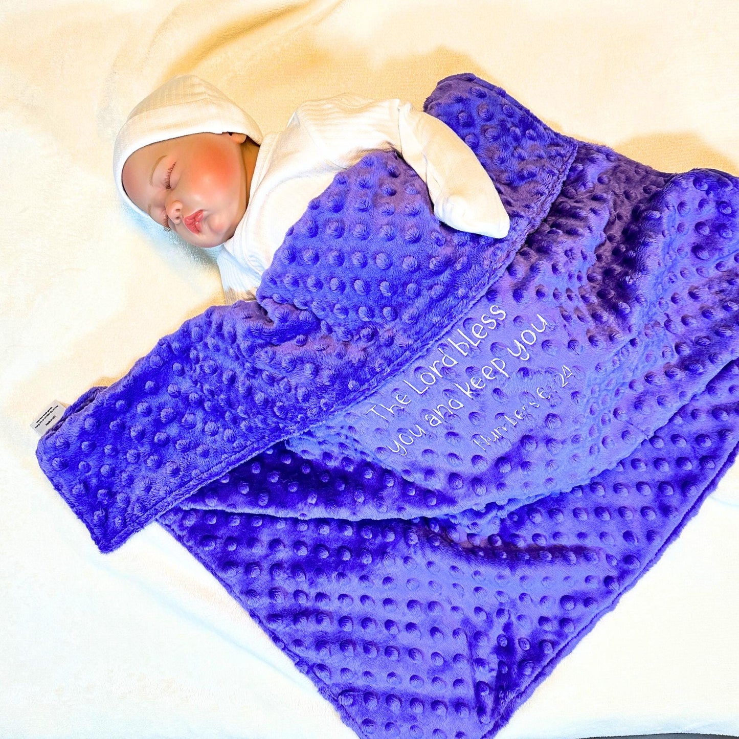 Cozy Minky Baby Blanket - Adorable Purple Dot Embroidery for Every Cuddle!