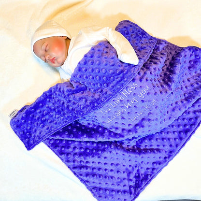 Cozy Minky Baby Blanket - Adorable Purple Dot Embroidery for Every Cuddle!