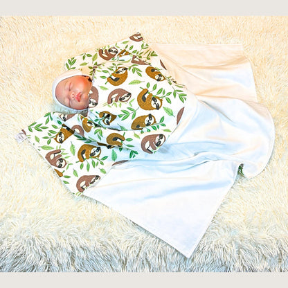 Charming Sleepy Sloth Snuggle Baby Blanket Set - Perfect Nursery Decor! Sloth Hugs Baby Blanket Shower Gift, Warm Cotton Flannel Nursery Decor