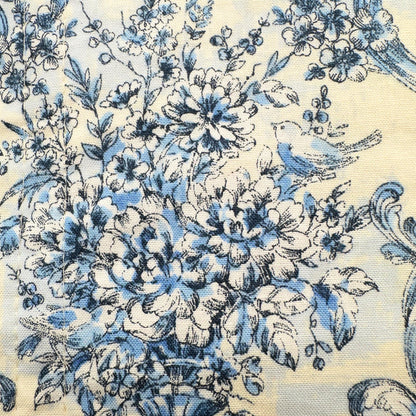 White Cotton Book Sleeve with Blue Florals and Birds - 10.75 x 9, Lightly Padded