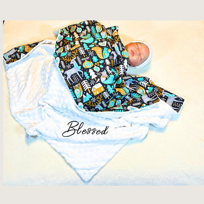Whimsical Woodland Snuggle Set: Minky Baby Blanket & Matching Burp Cloth Soft Snuggle Wrap for Car Seats & Strollers