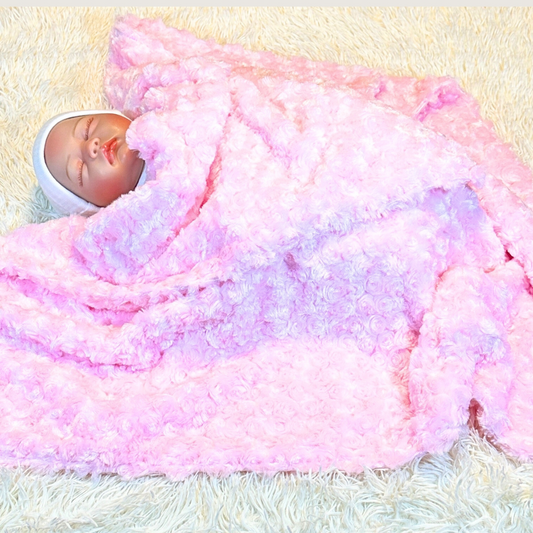 Pink Rosette Minky Baby Blanket & Lovey Set – Handmade Soft Plush Blanket 34x36 with Matching 19x16 Comfort Lovey