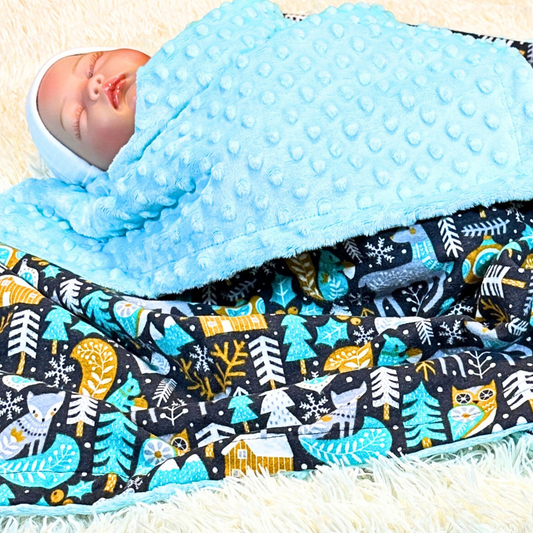 Winter Forest Animal Minky Blanket & Burp Cloth Duo – Snuggly Baby Gift Set