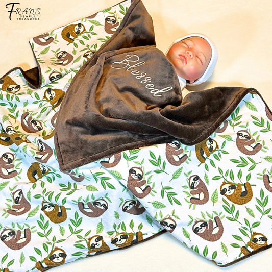 Luxury Baby Gift Set: Embroidered Brown Minky Blanket & Coordinating Burp Cloths