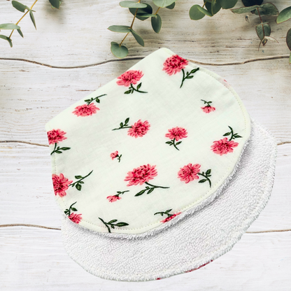 Pink Floral Bib & Burp Cloth Set – Handmade Muslin & Terry Cloth Baby Gift, Absorbent Feeding Essentials, Soft & Stylish