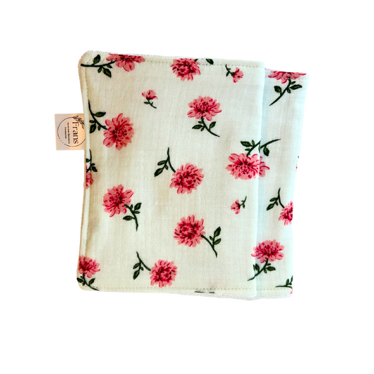 Pink Floral Muslin Burp Cloth Set – 2-Pack Handmade Baby Gift, Soft 7.5x17 Cloths with Absorbent White Terry Cloth Backing