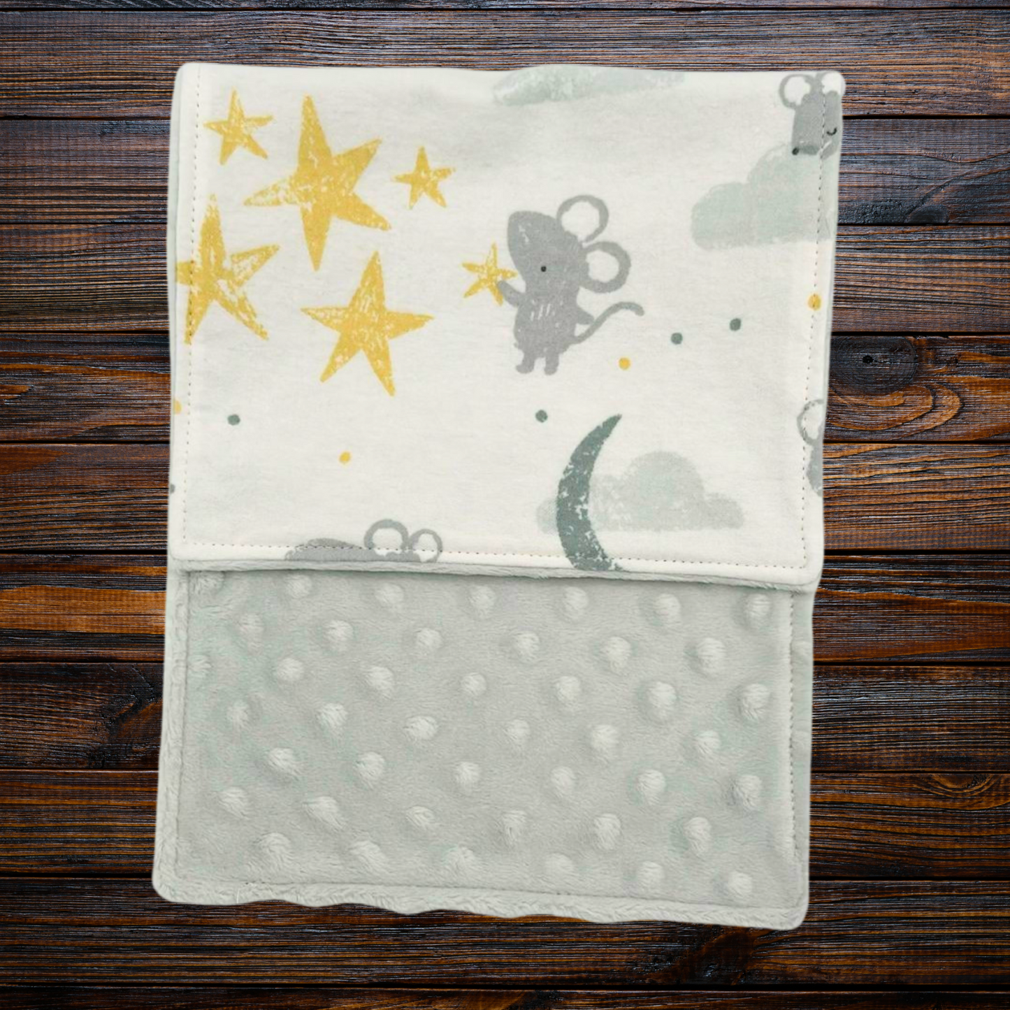 Playful Mice & Bears Bib and Burp Cloth Set – Handmade Cotton Flannel Baby Gift, Soft & Absorbent Feeding Essentials for Newborns