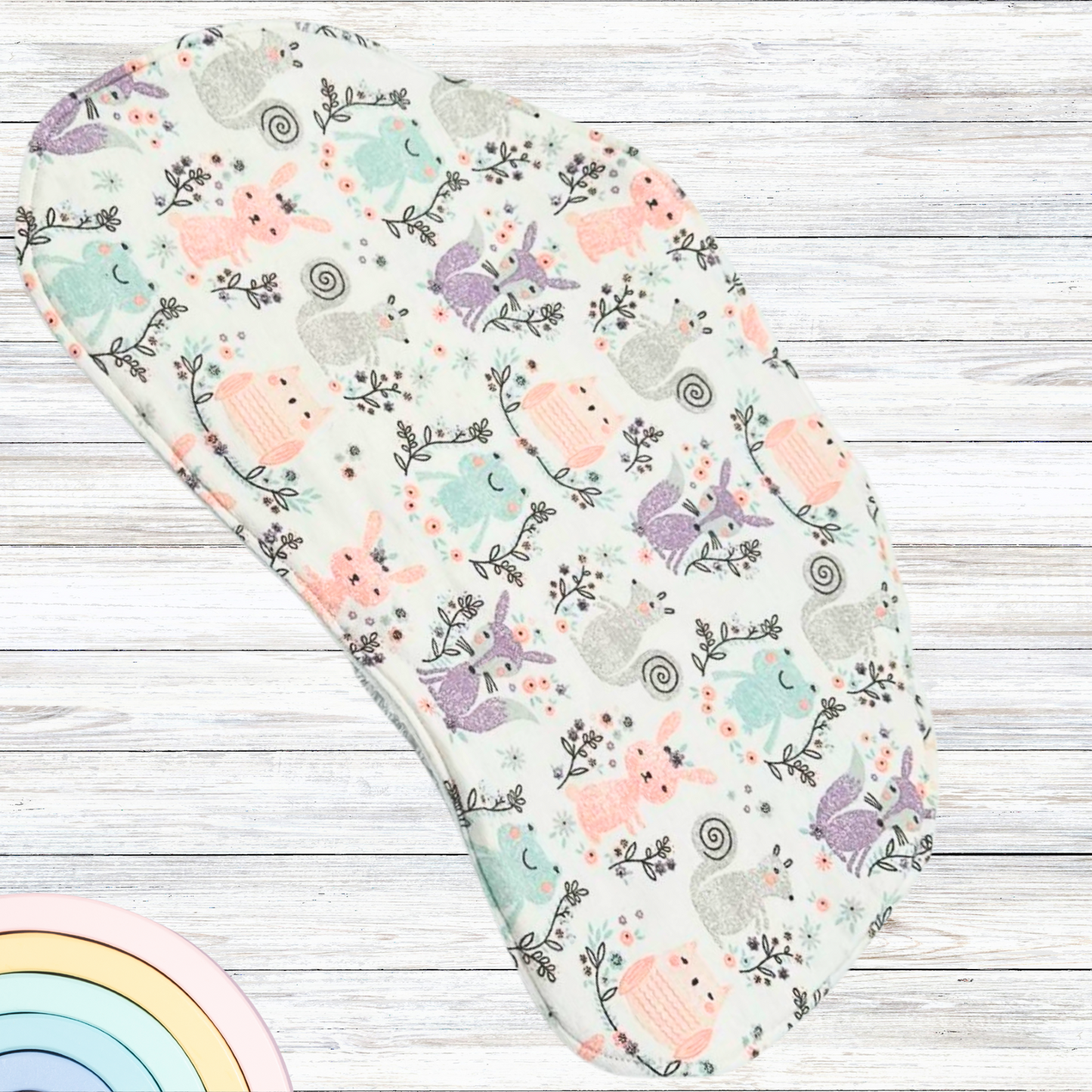 Pastel Forest Animals Bib & Burp Cloth Set – Handmade 3-Piece Baby Gift, Cotton Flannel & Microfiber, Soft & Absorbent