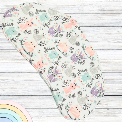 Pastel Forest Animals Bib & Burp Cloth Set – Handmade 3-Piece Baby Gift, Cotton Flannel & Microfiber, Soft & Absorbent