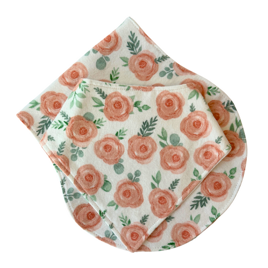 Peach Blossom Burp Cloth & Bib Set – Handmade Cotton Flannel Baby Gift, Soft & Absorbent, Perfect for Newborns & Baby Showers
