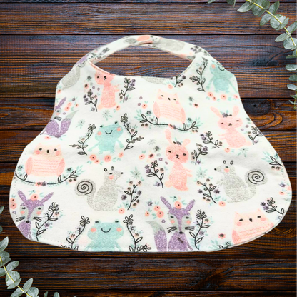 Pastel Forest Animals Bib & Burp Cloth Set – Handmade 3-Piece Baby Gift, Cotton Flannel & Microfiber, Soft & Absorbent