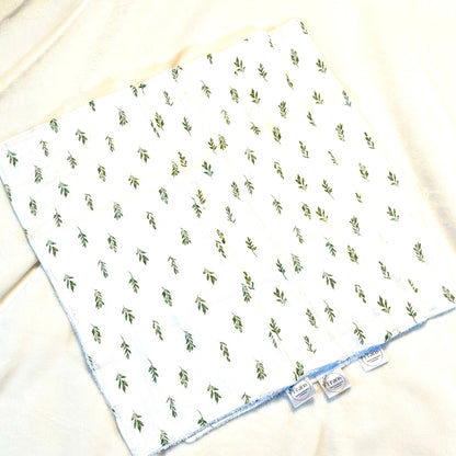 Green Leaf Muslin Burp Cloth Set – 3-Pack Handmade Baby Gift, Soft 7.5x17 Cloths with Absorbent White Terry Backing