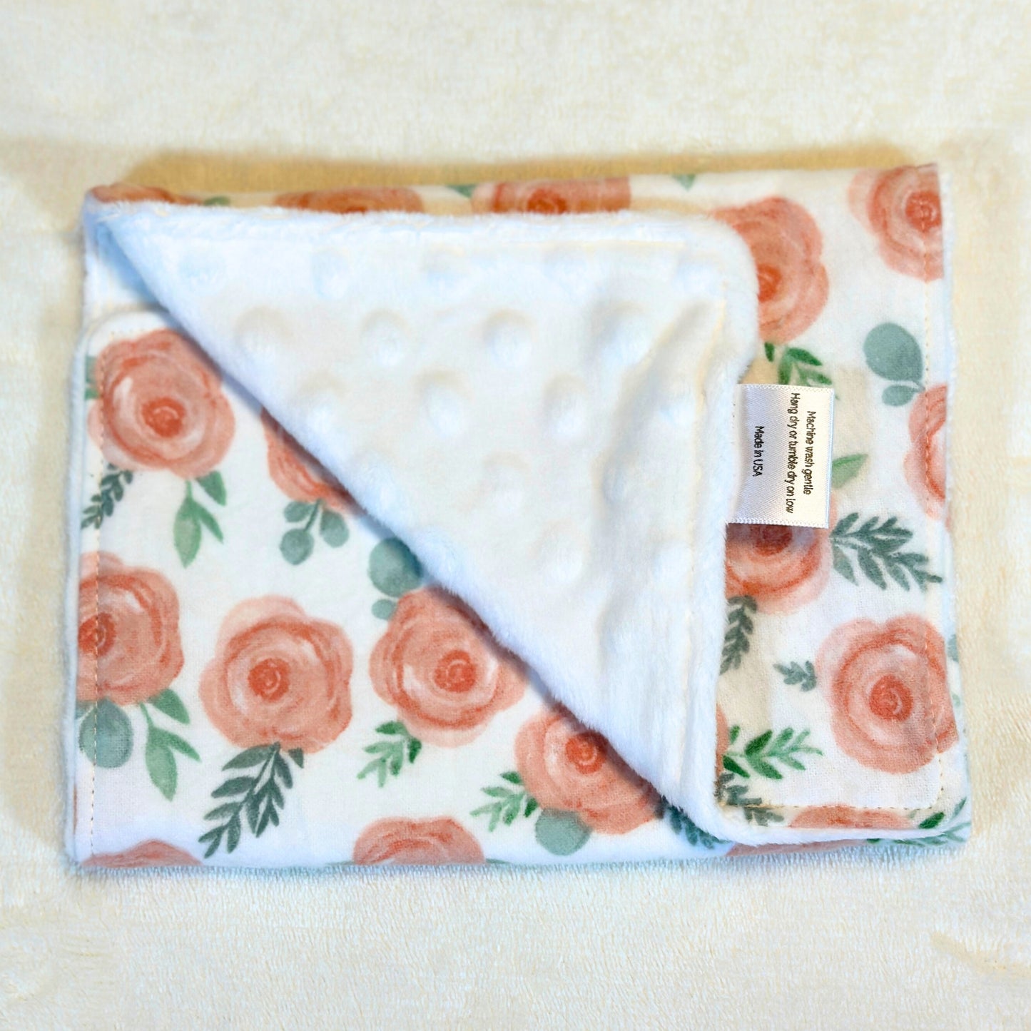 Peach Blossom Cotton Flannel Burp Cloth Set – 2-Pack with Terry Cloth & Minky Backing, Handmade Baby Shower Gift, Soft & Absorbent