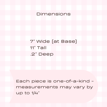 bag dimensions 7" wide at base, 11" tall and 2" deep