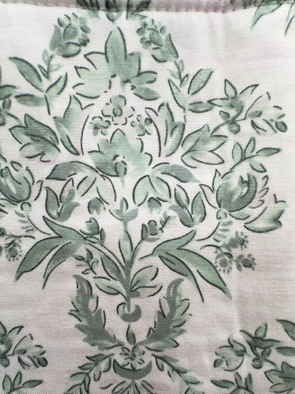 close up of green cotton floral fabric