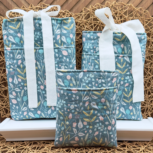 green floral book sleeves in three sizes, small, medium and large
