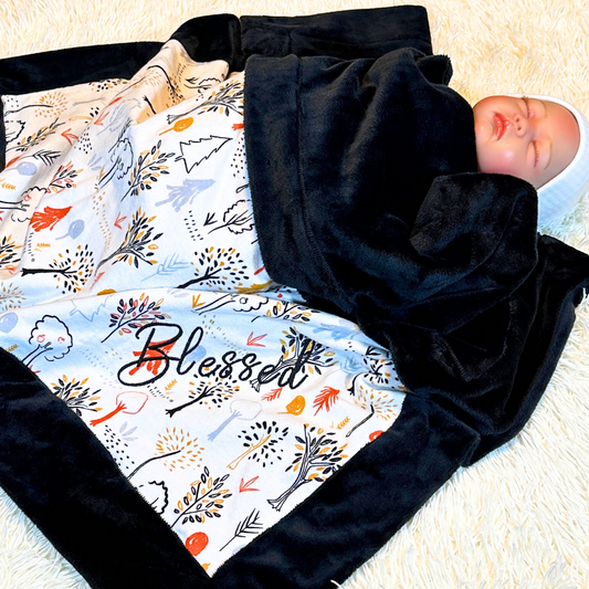 Harvest Trees Minky Baby Blanket - Cozy Fall Companion for Naptime & Strolling