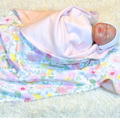 Floral Minky and Flannel Handmade Baby Blanket, Dreamy Floral Minky Baby Wrap, Soft Floral Minky Snuggle Blanket, Plush Stroller Blanket