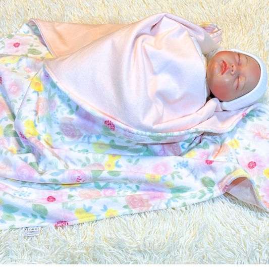 Floral Minky and Flannel Handmade Baby Blanket, Dreamy Floral Minky Baby Wrap, Soft Floral Minky Snuggle Blanket, Plush Stroller Blanket
