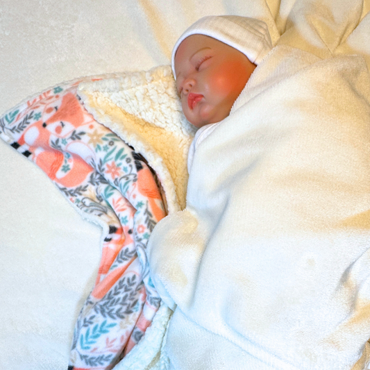 Peach Fox Fleece and Sherpa Baby Lovey for Soft and Cozy Snuggles, Luxury Baby Security, High Quality Baby Shower Gift, Baby Comfort