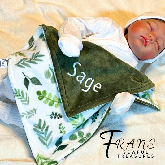 Personalized baby blanket, Serene Green and White Botanical Minky Baby Blanket - you choose back, Custom Baby Blanket baby shower gift