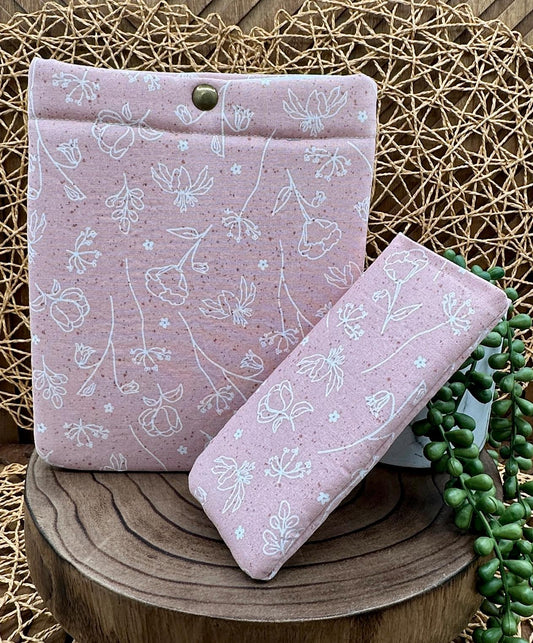 pink floral kindle sleeve and eyeglass case set