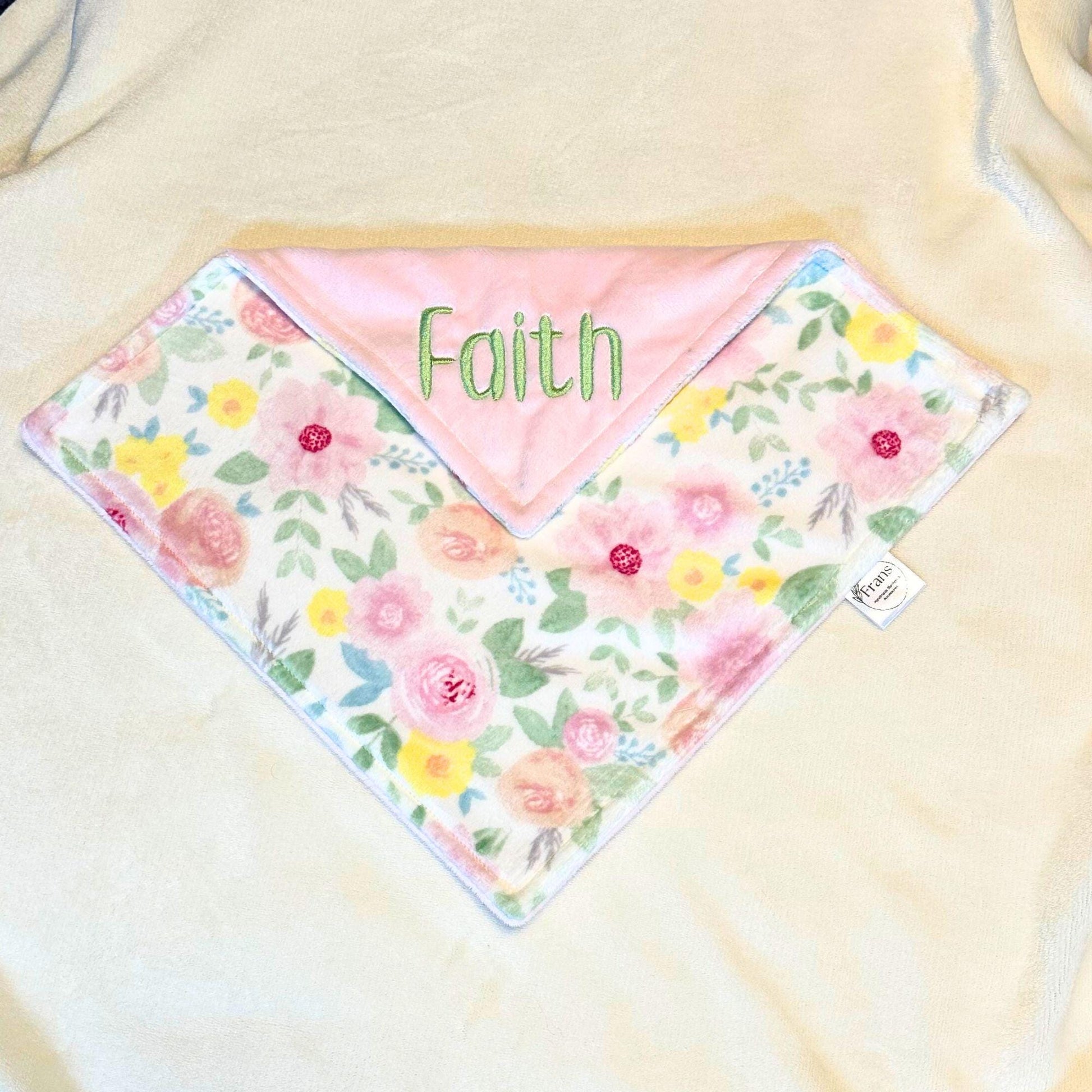 custom made personalized pink floral minky baby blanket