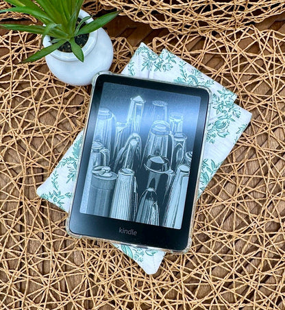 Kindle Paperwhite Sleeve - White with Vintage Green Floral Print, Feminine Foam Padded Device Cover, Add Snap and personalization!