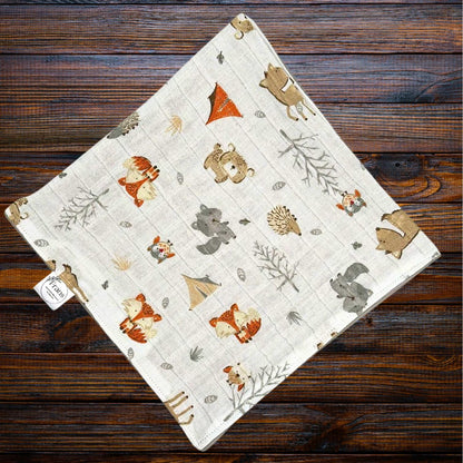 Whimsical Woodland Baby Blanket, Bib & Burp Cloth Set, Comfy Muslin and Flannel