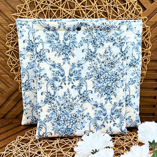 Blue floral padded book sleeve