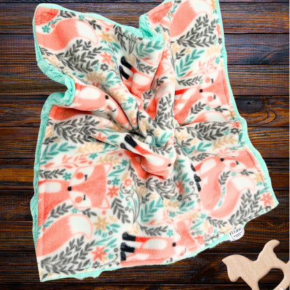 Adorable Peach Fox and Mint Minky Baby Lovey - Cuddle Buddy for Comfort and Security