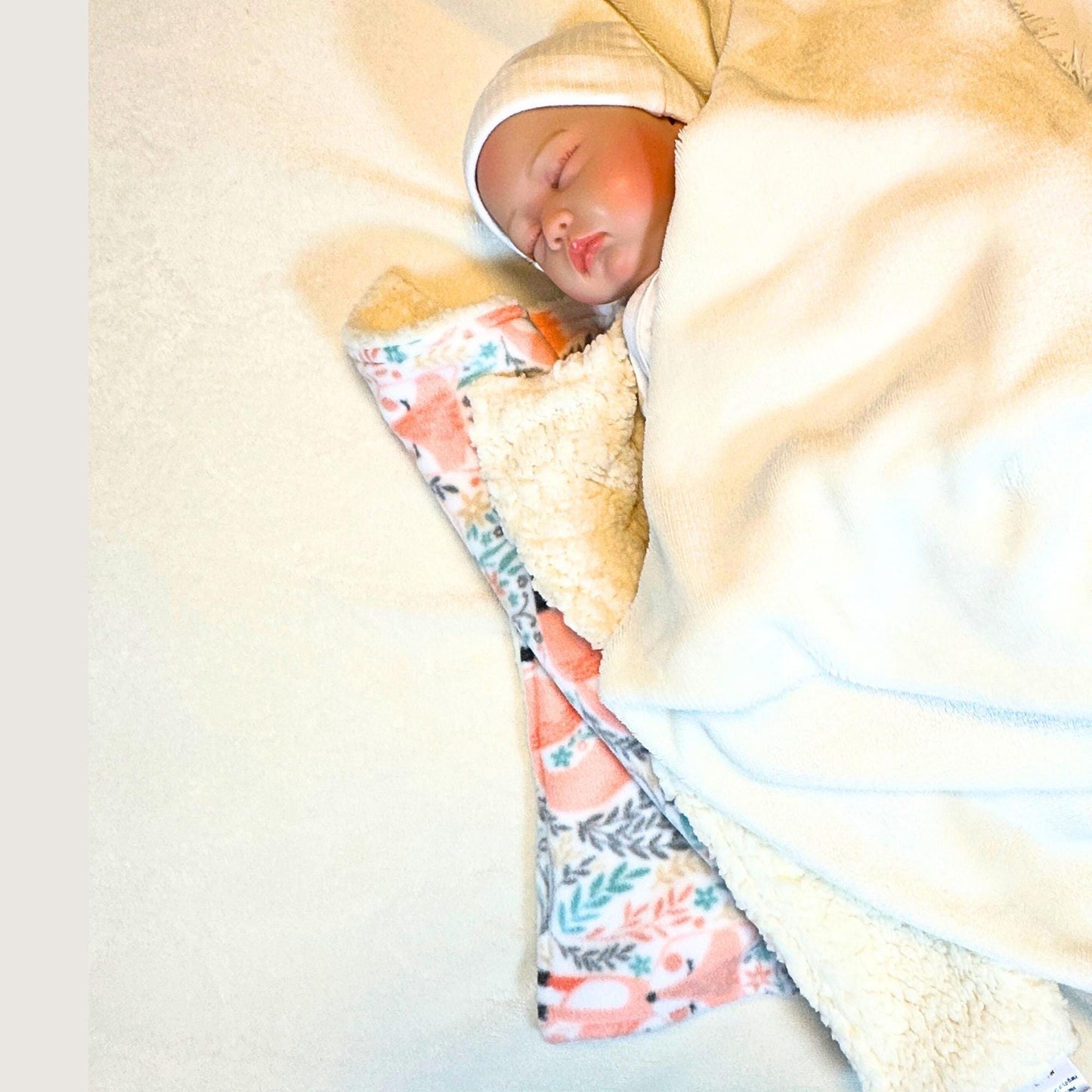 Peach Fox Fleece and Sherpa Baby Lovey for Soft and Cozy Snuggles, Luxury Baby Security, High Quality Baby Shower Gift, Baby Comfort
