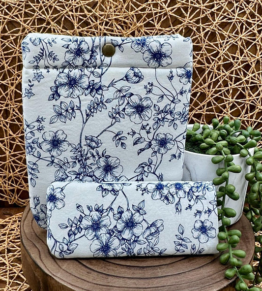 blue floral kindle paperwhite sleeve and eyeglass case set