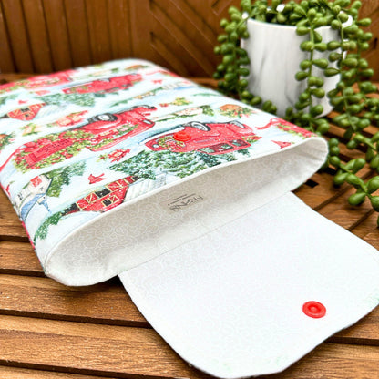 IPAD Sleeve - Festive Red Farm Truck Design, Christmas Pouch & Book Cover Gift