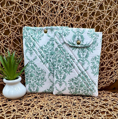 Kindle Paperwhite Sleeve - White with Vintage Green Floral Print, Feminine Foam Padded Device Cover, Add Snap and personalization!
