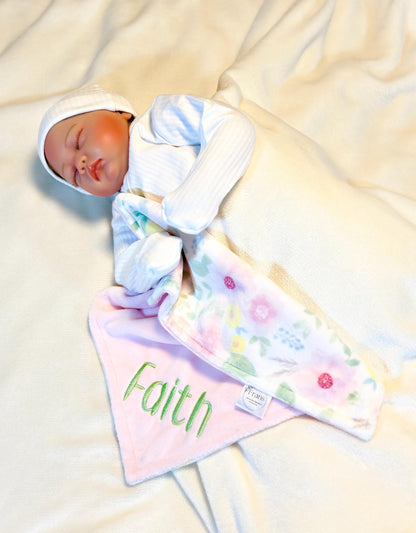 Personalized Baby Blanket Pink and Yellow Floral Minky Baby Blanket - you choose back, Custom Baby Blanket, Signature Blanket, baby shower