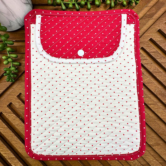 red and white polka dot quilted iPad sleeve