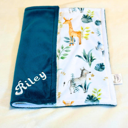 Personalized baby blanket, Custom Safari Animal Minky Baby Blanket, Personalized Gift for Newborns