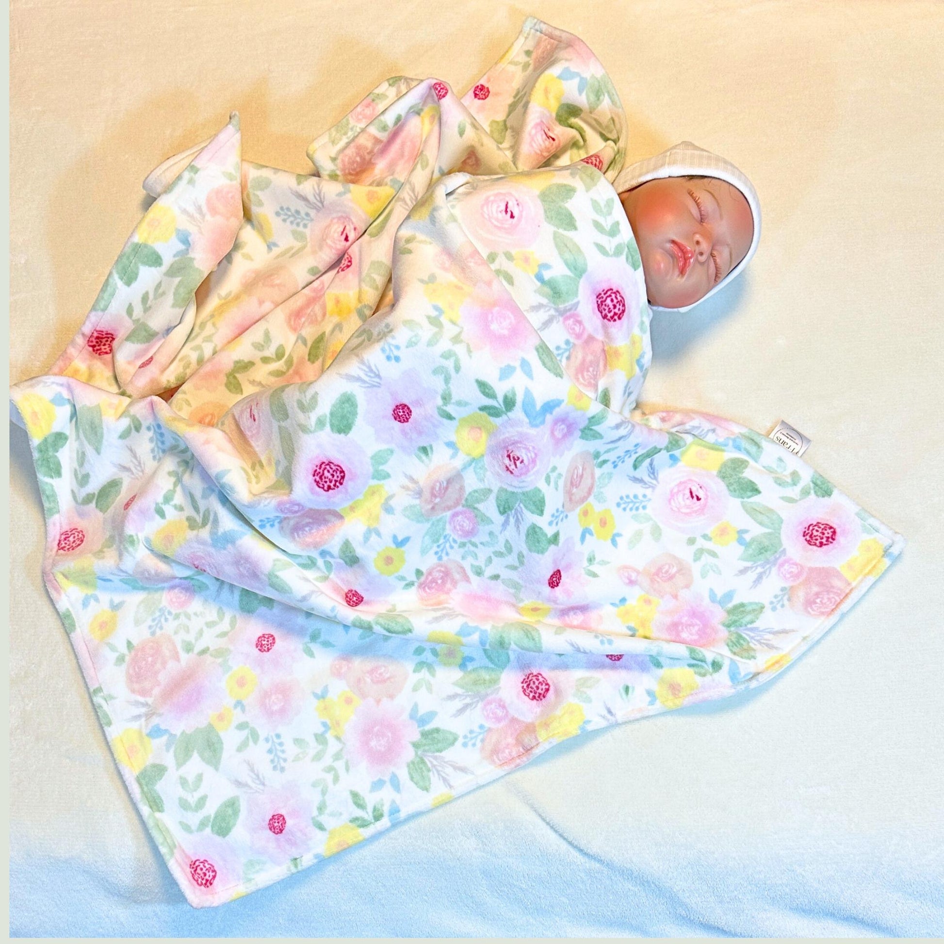 plush pink floral minky baby blanket
