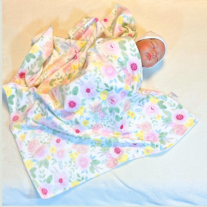 plush pink floral minky baby blanket